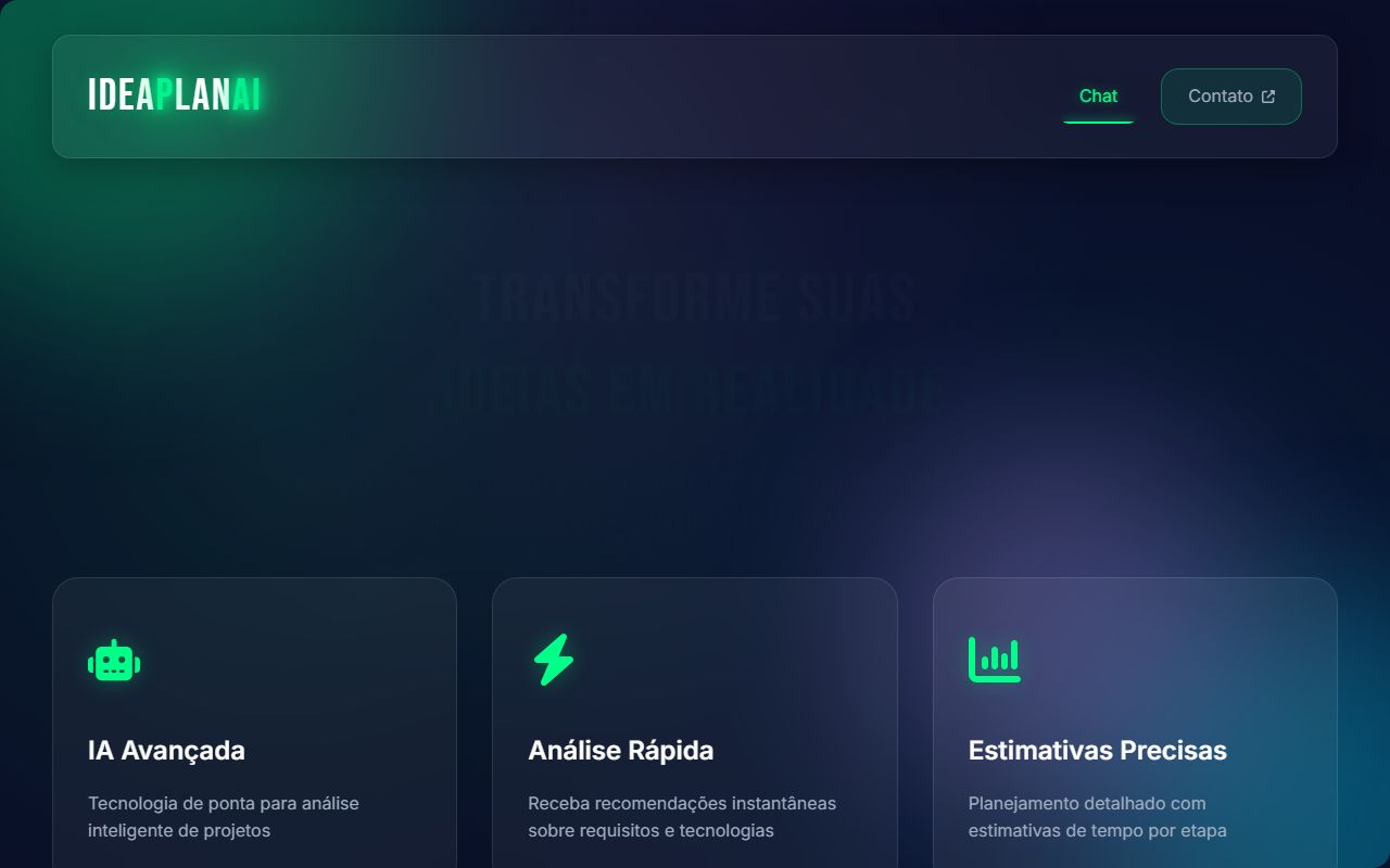 Captura de tela da página inicial do IdeaplanAI